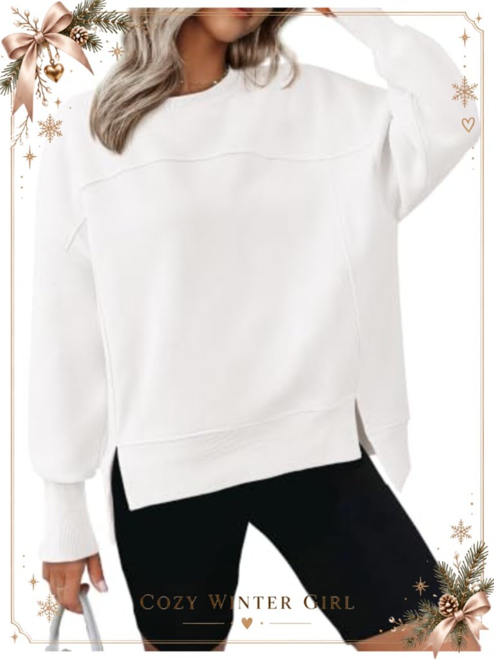 Womens Crewneck Sweatshirt Long Sleeve Side Slit
